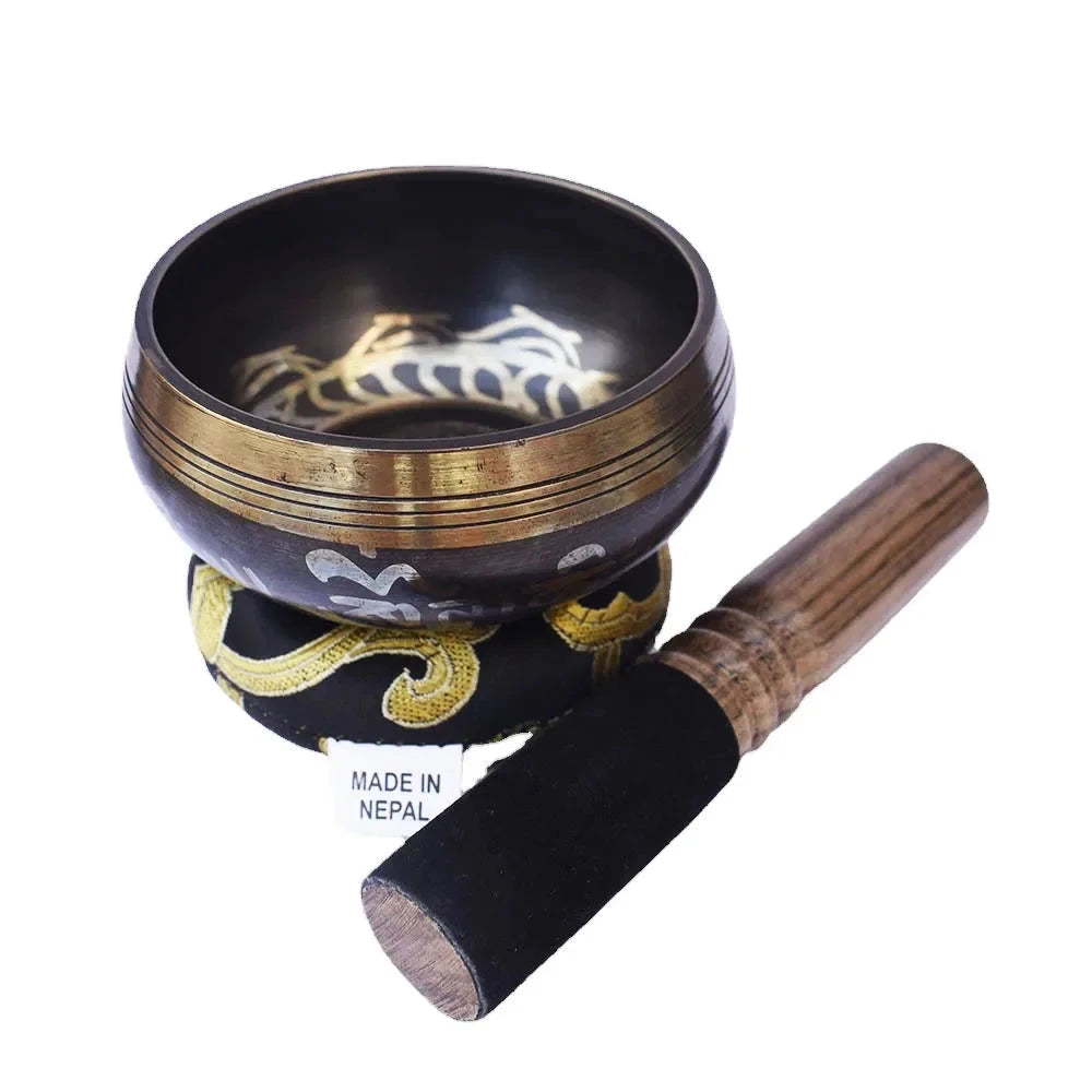 Nepalese Black Singing Bowl 8cm Handmade Yoga Healing Meditation Tibetan Singing Bowls Sound Therapy Percussion Instruments - AMULET RING STORE