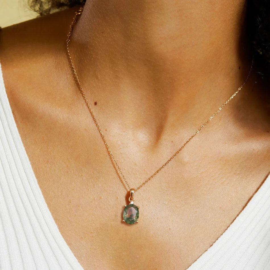 WES 100% 925 Silver Natural Unique Boho Moss Agate Pendant Necklace for Woman Earth Day Forest Jewelry Engagement Gift Wholesale - AMULET RING STORE