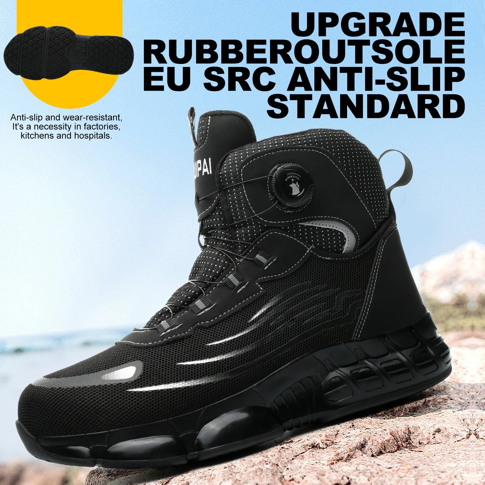 Men's high top lace-free comfortable soft sole anti-smash and puncture resistant work shoes - AMULET RING STORE