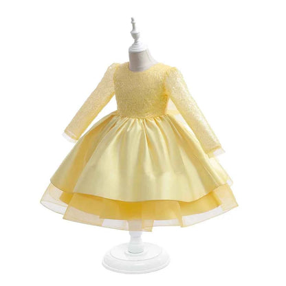 Baby Girl Birthday Fluffy Dress Infant Sequin Baptism Gown Flower Wedding Costume Kids Long Sleeved Clothes Toddler Vestidos