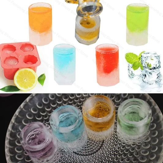 4Cup Shape Silicone Ice Cube Mold Tray for Summer Bar Party DIY Cold Drinks Kitchen Essential Ice Cup Maker Compartment Mold - AMULET RING STORE