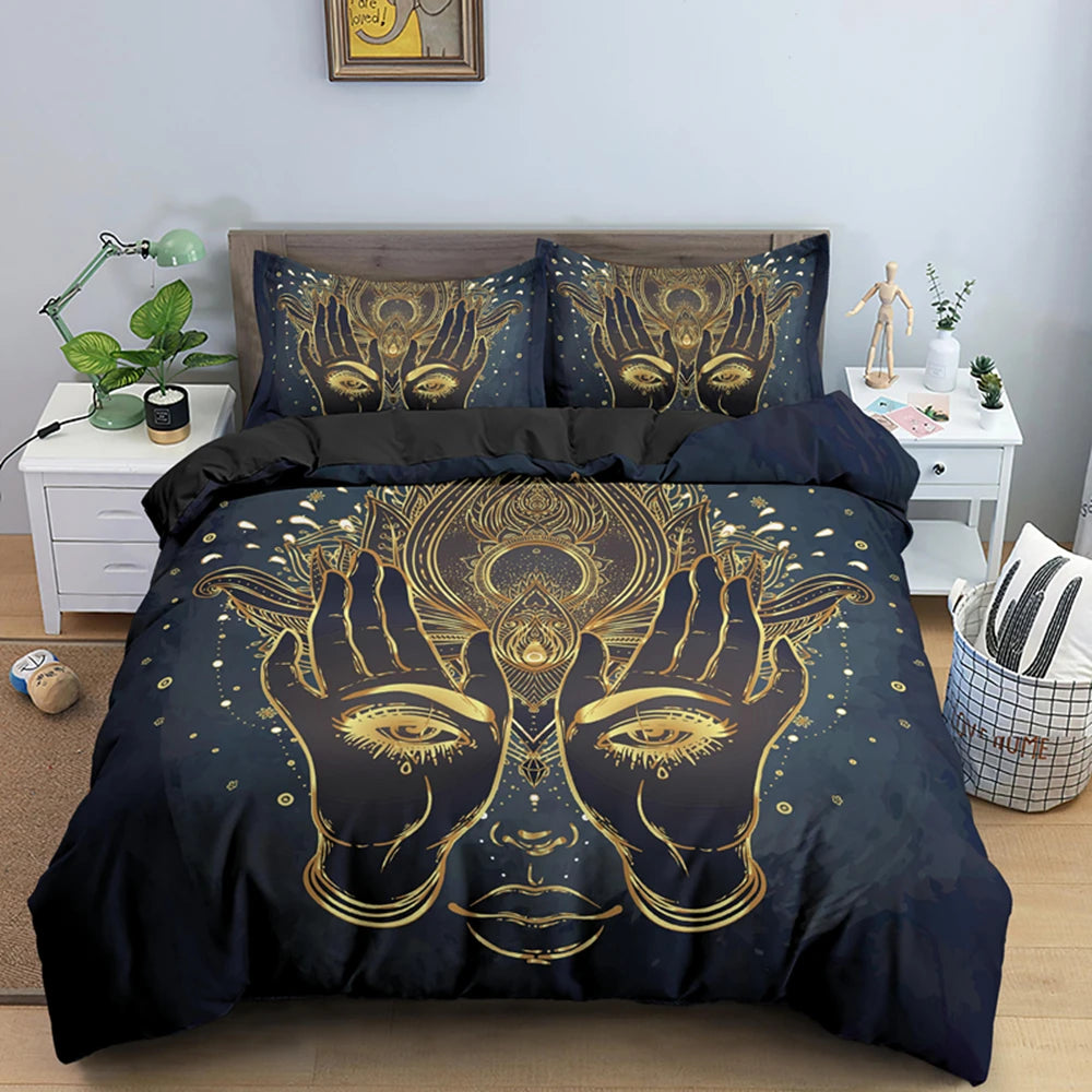 2/3pcs Bed Set Bohemian Lotus Duvet Cover Set Mandala Flower Quilt Cover Adult Black Polyester Bedding Set Queen King Twin Teens - AMULET RING STORE