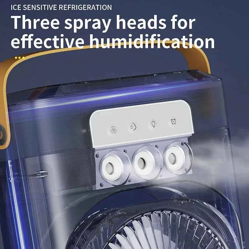 Portable air conditioning fan household 5000 mA desk humidifier small fan office three hole spray fan with color night light