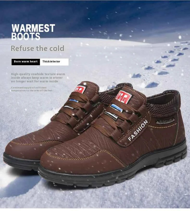 FUQIAO Hot Fur Men's Casual Shoes Warm Flats British Style Leather Footwear Comfort Non-slip Winter Boots Men Plus Size 46