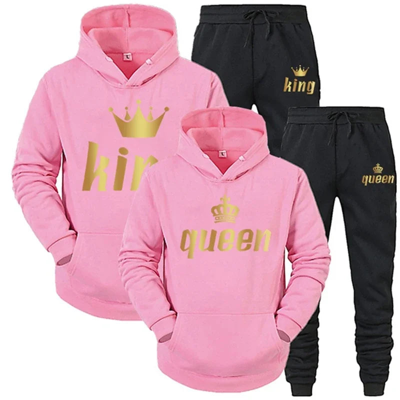 King And Queen Couple Outfit Hoodie and Jogger Pants High Quality Men Women Daily Casual Sport Jogging Suit King Queen Tracksuit - AMULET RING STORE