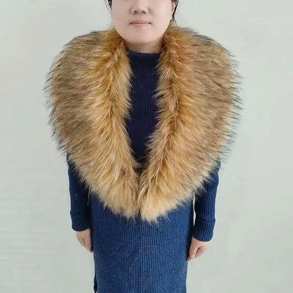 Large Winter Faux Fox Fur Scarf Women Jackets Warm Fluffy Shawl Fashion Artificial Fur Collar And Cuff Set Fluffy Scarves Female
