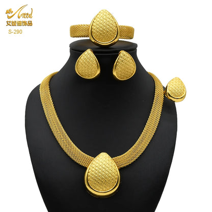 ANIID Dubai Plated Jewelry Set For Women Indian Earring and Necklace Nigeria Moroccan Bridal Accessorie Wedding Bracelet Gifts