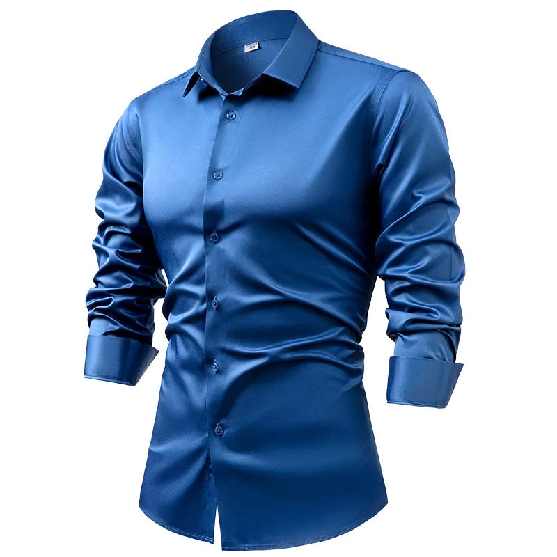 Anti-Wrinkle Men Shirts Long Sleeve Dress Shirts For Men Slim Fit Camisa Social Business Blouse White Blue Office Shirt S-5XL