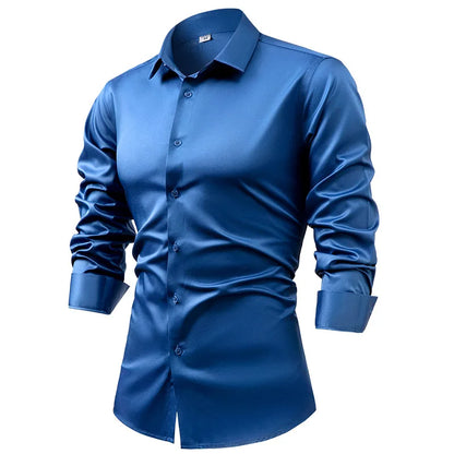 Anti-Wrinkle Men Shirts Long Sleeve Dress Shirts For Men Slim Fit Camisa Social Business Blouse White Blue Office Shirt S-5XL