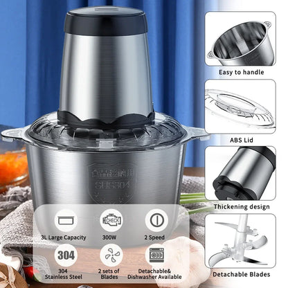 Aoresac Electric Food processor/Food Chopper/Meat Grinder Electric with 2 Sets Stainless Steel Blades/300W/2 Speed - AMULET RING STORE