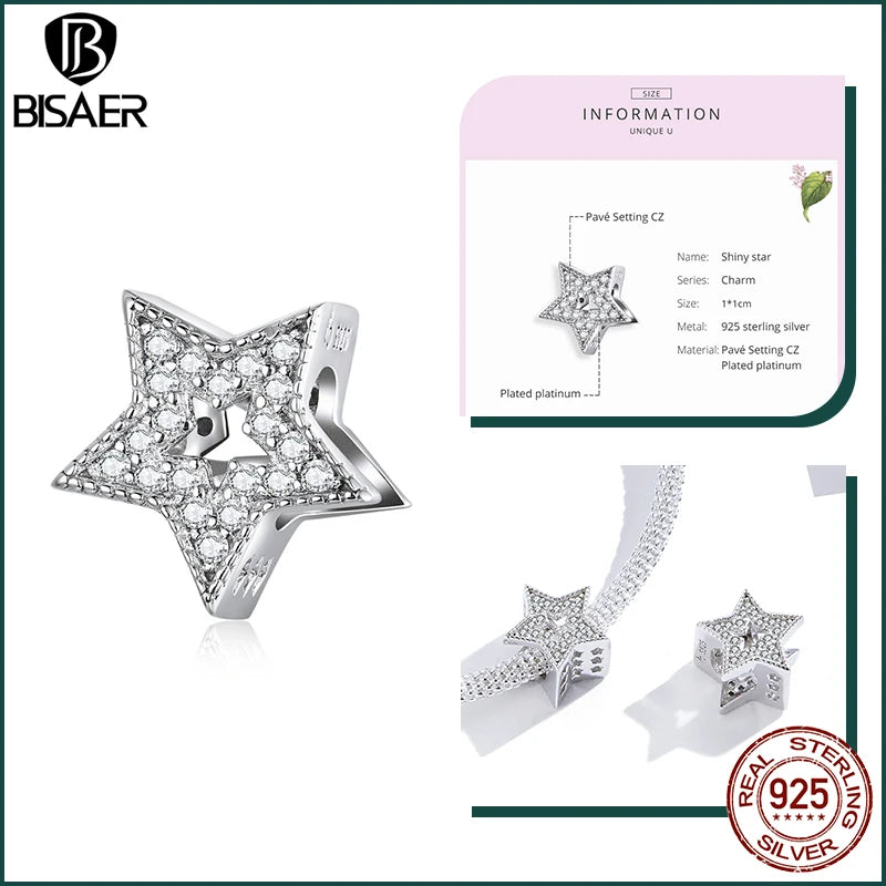 BISAER 925 Sterling Silver Charm Ocean Style Fish Dolphin Mermaid Shell Blue CZ Bead For Necklace&Bracelet DIY Fine Jewelry Gift - AMULET RING STORE