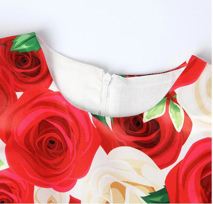 Summer Girls Rose Print Dress Princess Wedding Birthday Party Frocks Satin Children Vestidos Dresses For Girl Christmas Clothing