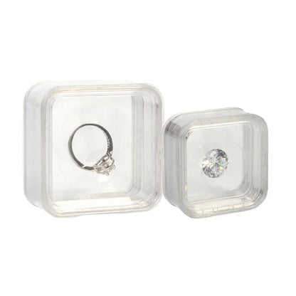 Transperant Square Diamond Jewelry Storage Box Stone Display Case Round Gemstone Organizer 1Pc Small Coin Ring Travel Gift Box - AMULET RING STORE