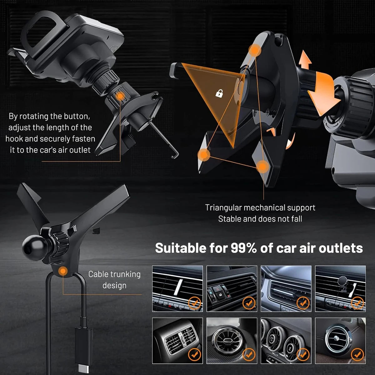 2-in-1 Car Wireless Charger Dual Coil Fold Screen Phone Fast Charging For Samsung Galaxy Z Fold 5 6 Air Vent Car Phone Holder