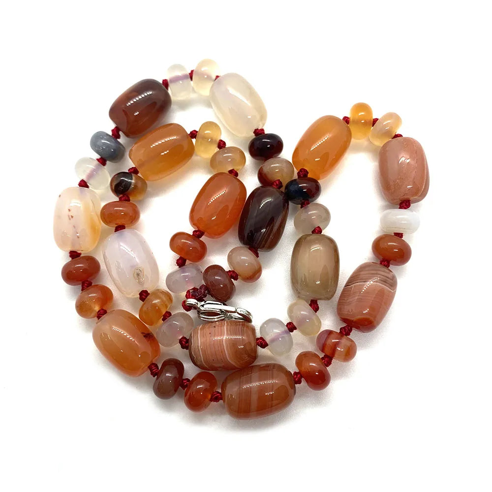 Natural Stone Malachite Lapis Lazuli Agate Necklace 10x14mm Cylindrical Beads 5x9mm Abacus Beads Ladies Necklace about 18 Inches - AMULET RING STORE