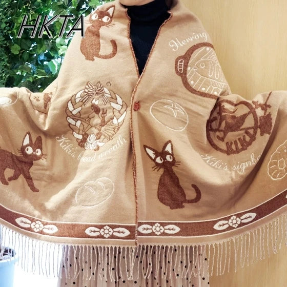 Scarf Shawl Button Dual-purpose Cute Cartoon Witch Kitten Scarf Winter Warm Cute Girl Thickened Warm Japanese Long Scarf Shawl - AMULET RING STORE