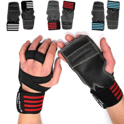 Leather Weightlifting Training Weight Lifting Gloves, Bar Grip, Barbell Straps, Hand Protection, 1Pair