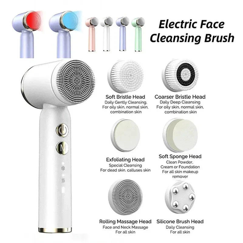 6 In 1 Electric Cleansing Brush Sonic Rotating Cleansing Brush Facial Clean and Remove Acne Pore Skin Rejuvenation Beauty Care
