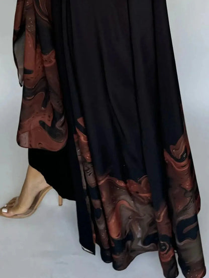 Middle Eastern Loose Open Front Abaya Muslim Women Full Sleeve Printed Abayas Turkey Kaftans Jilbabs Islamic Maxi Dresses - AMULET RING STORE