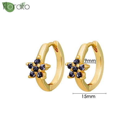 925 Sterling Silver Needle Fashion Round Pendant Small Earrings Luxury Gold Hoop Earrings for Women Premium Black Jewelry Gifts - AMULET RING STORE