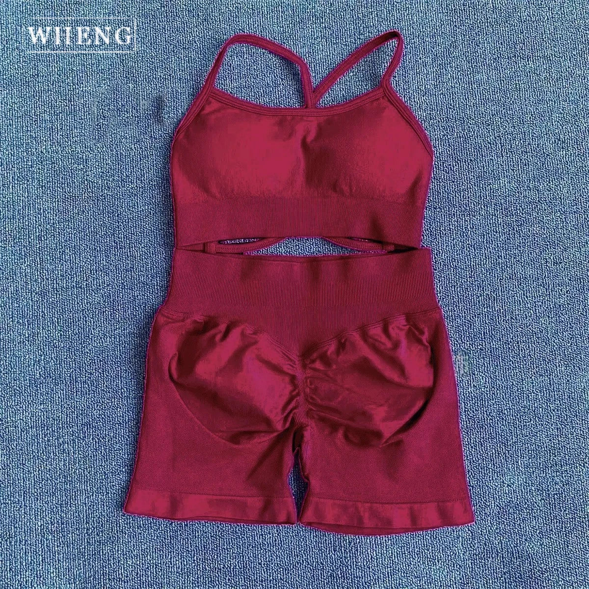 WHENG Peach Hip Lifting Suit Back Cross Sports Bra Shockproof Bra Quick Drying Shorts Set Gym Fitness Running Yoga Suit