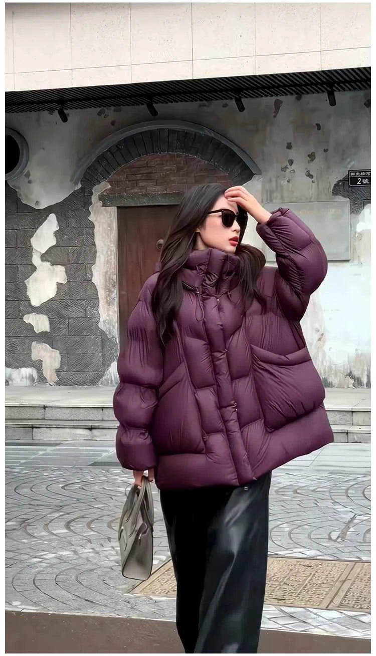 Puff Down Jacket Women's Winter Jacket Padded New Outerwear Hooded Versatile Loose Padding Thickened White Duck Down Warm Coat
