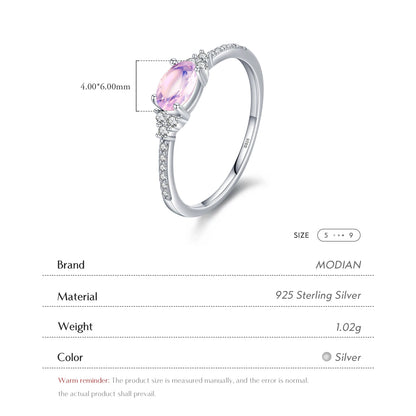 MODIAN 925 Sterling Silver Pink MoonStone Elegant Stackable Finger Ring Eternity Bands for Women Christmas Gifts Fine Jewelry