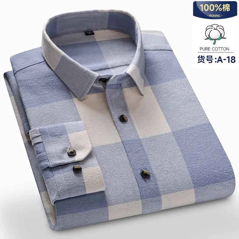 Long Sleeve Shirts For Men Classic Style Turn Down Collar Flannel Plaid Casual Clothing Daily Use Easy Care Soft Material Shirts