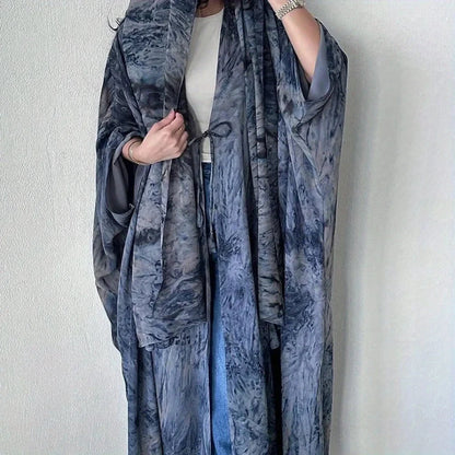 Women Tie Dye Loose Abaya Full Sleeve Open Front Abayas Turkey Kaftan Middle Eastern Arabian Maxi Dresses Jilbabs Without Hijab - AMULET RING STORE