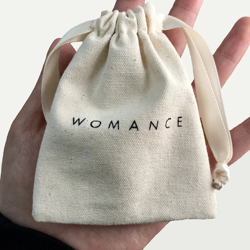 Custom Logo Printed Drawstring Canvas Bag Gift Jewelry Packaging Organic Cotton Canvas Pouch - AMULET RING STORE