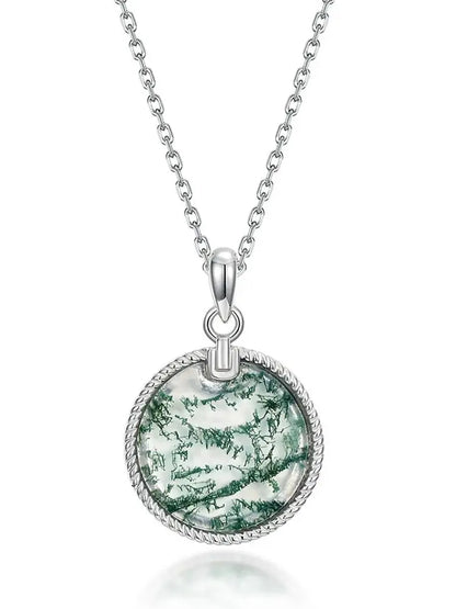 WES 100% 925 Silver Natural Unique Moss Agate Pendant Necklace for Woman Forest Jewelry Engagement Gift Boho Style Wholesale - AMULET RING STORE