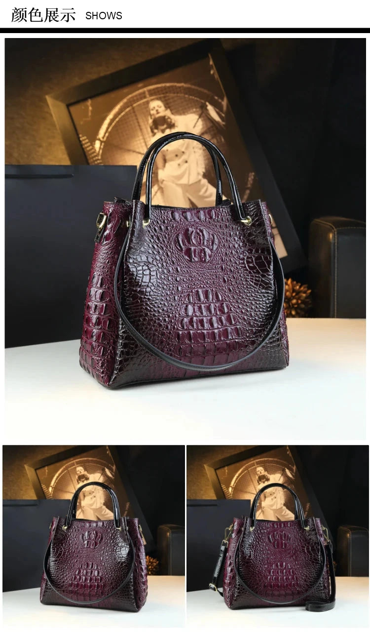 Genuine Leather Women Handbags New Tote Bag Fashion Crocodile Print Bucket Bag Retro Shoulder Messenger Bags Trend 2025