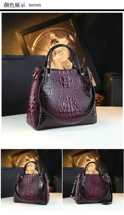 Genuine Leather Women Handbags New Tote Bag Fashion Crocodile Print Bucket Bag Retro Shoulder Messenger Bags Trend 2025