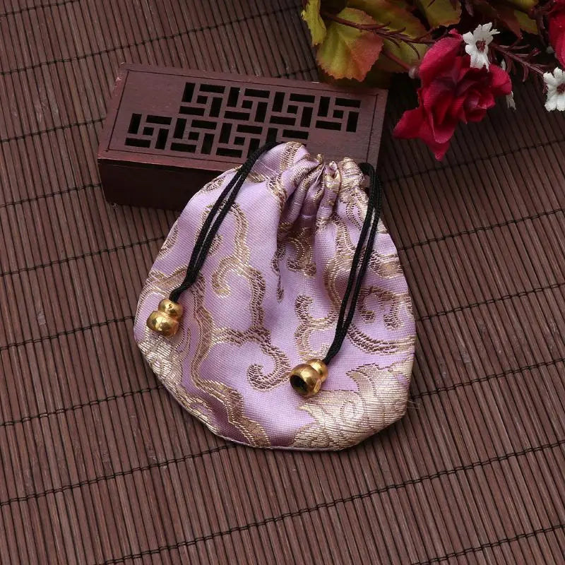 Silk Brocade Jewelry Drawstring Gift Bags Coin Purse Embroidered Candy Chocolate Bag for Wedding Party - AMULET RING STORE