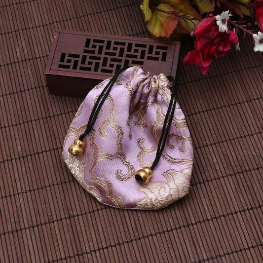 Silk Brocade Jewelry Drawstring Gift Bags Coin Purse Embroidered Candy Chocolate Bag for Wedding Party - AMULET RING STORE