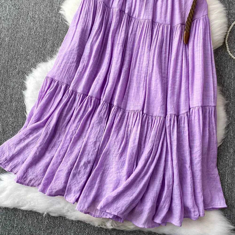 White High Waist A-Line Midi Skirt Women's Summer Casual Flared Cake Skirt Korean Sle Baking Poer Skirt for Young Women