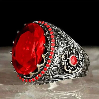 Red Emerald Men's Ring Turkey Retro Domineering Personality Ring AMULET RING STORE