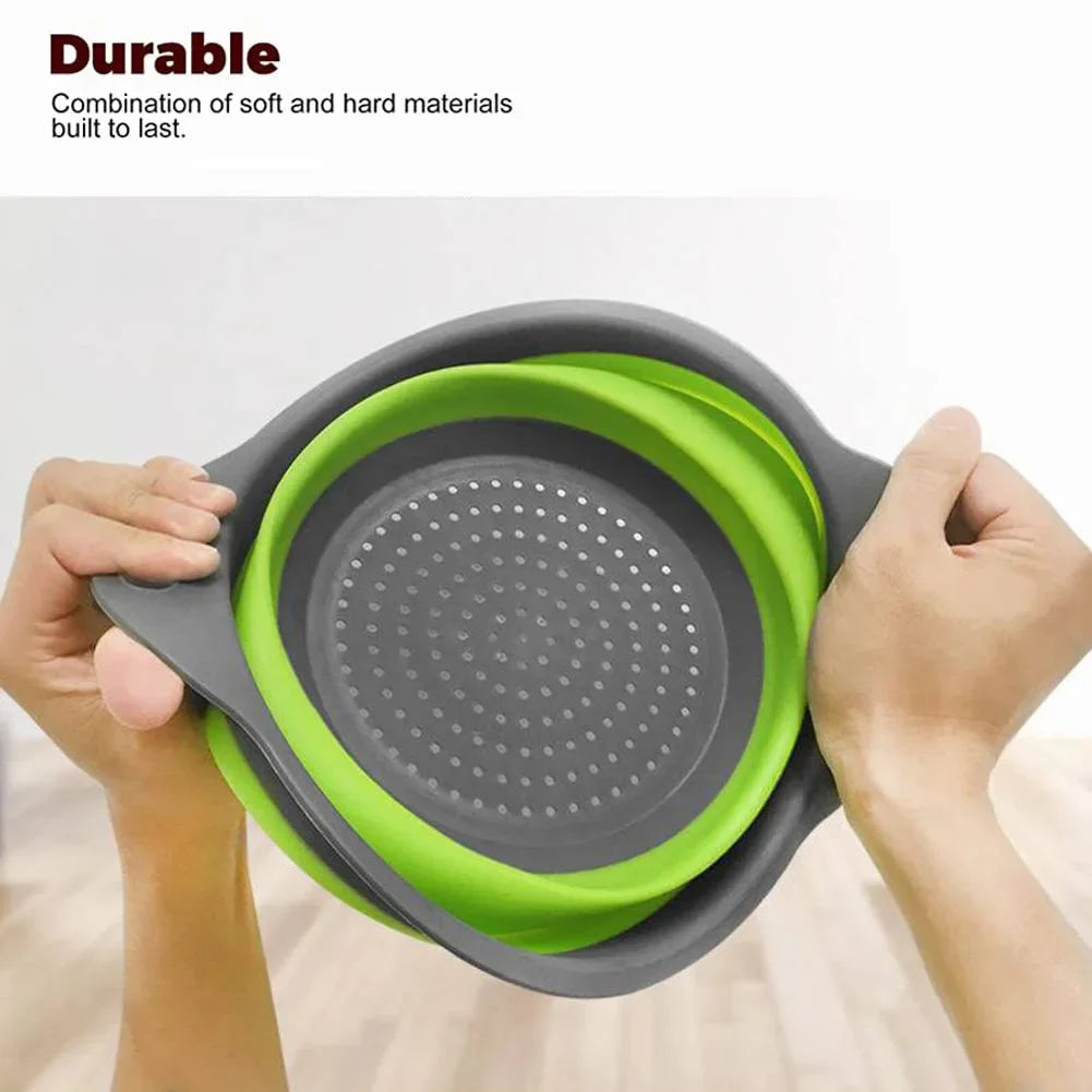 Silicone Round Folding Vegetable Fruits Washing Drain Basket Collapsible Colander Strainer Basket Kitchen Gadgets - AMULET RING STORE
