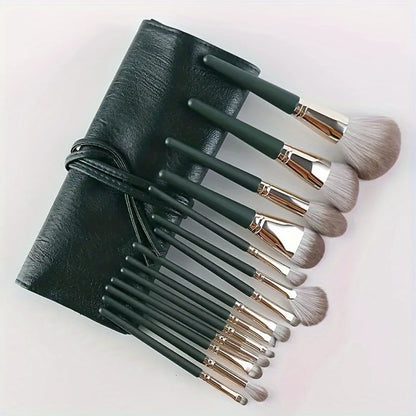 Green Cloud 14-Piece Makeup Brush Set - Super Soft Full Beginner Set for Paint, Powder, and Foundation - Beauty Tools - AMULET RING STORE