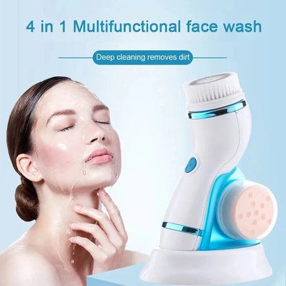 4 in 1 Electric Face Cleansing Brush Waterproof Ultrasonic Facial Massager Pore Washing Cleaner Auto Rotating Blackhead Remover