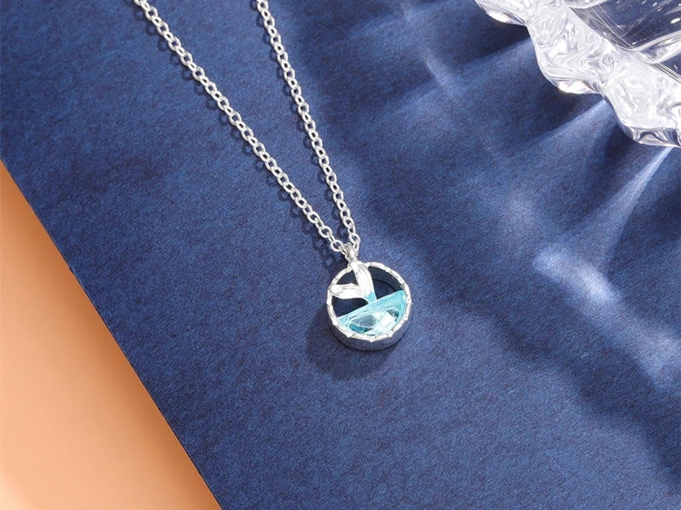 Mermaid Foam 925 Sterling Silver Fish Tail Tear Blue Crystal Clavicle Chain Pendant Necklaces
