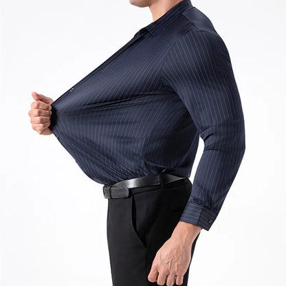 New Stylish Men's Striped Shirt Long Sleeve Business Casual High Elasticity Spring Autumn Seamless Easy-care Soft Man Clothing