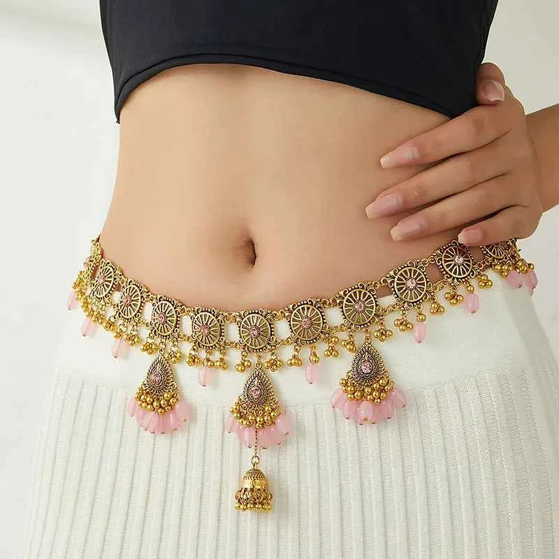 Vintage Belly Chain For Women Resin Beads Bell Pendant Body Jewelry Ethnic Handmade Women's Jewelry Gift Festive Party Favor