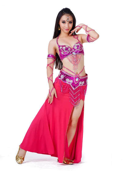 Hot Selling Ladies Beaded Sequins Belly Dance Accessories Belts + Bra Samba Costume Club Bra