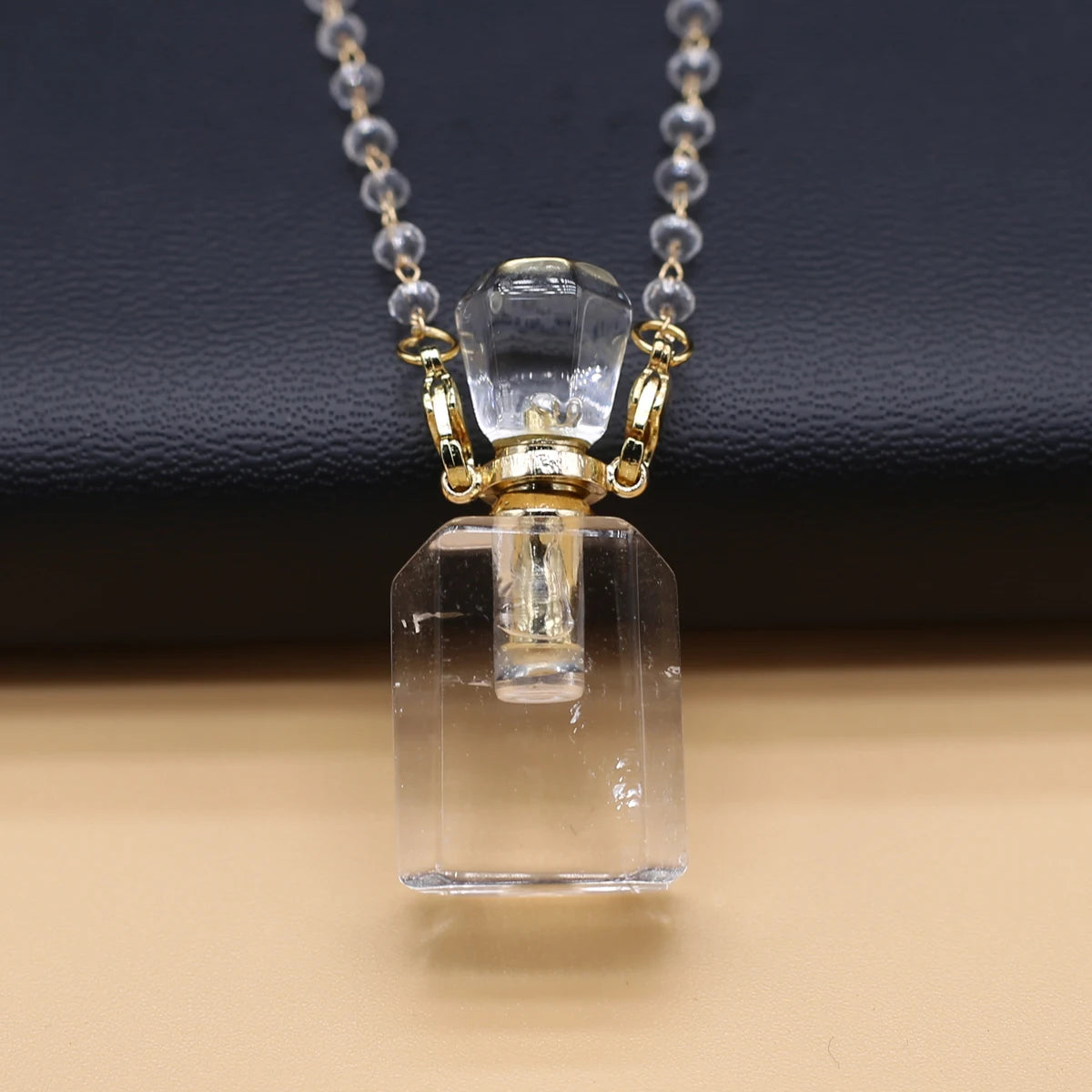 Natural Clear Quartz Stone Essential Oil Diffuser Pendant Stone Bead Chain Perfume Bottle Pendant Necklace Women Jewelry Party - AMULET RING STORE