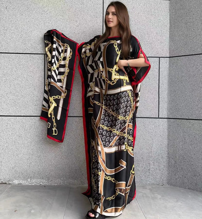 WINYI African Muslim Lady Summer Boho fashion Printed Kaftan holiday Dress loose Streetwear Abaya with belt beach dress