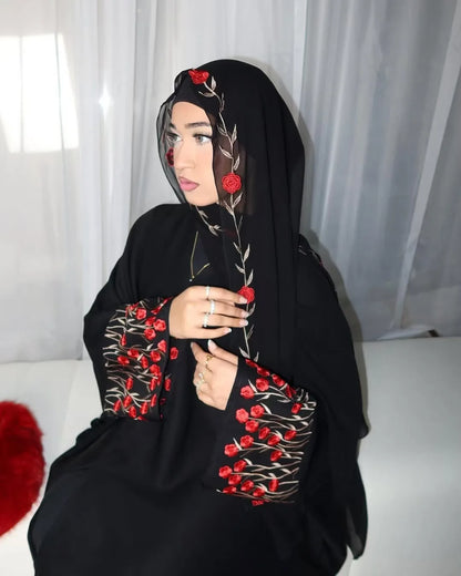 Luxury Embroidered Sleeve Cardigan for Muslim Women Ramadan Modest Abaya Dress with Hijab Elegant Islamic Party Turkish Outfit