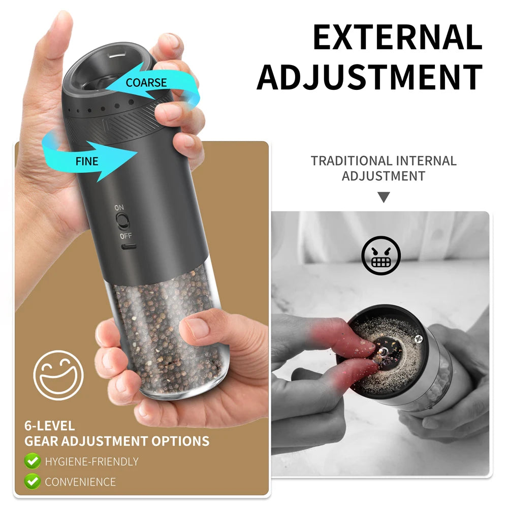 1/2PCS Electric Salt And Pepper Grinder with LED Light Gravity Sensing Adjustable Spice Mills Cordless Automatic Kitchen Gadget - AMULET RING STORE
