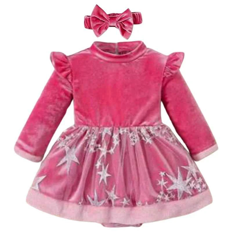 Toddler Girls Winter Outfit Cute Reindeer Print Long Sleeve Dress with Matching Headband and Leggings Set for Christmas