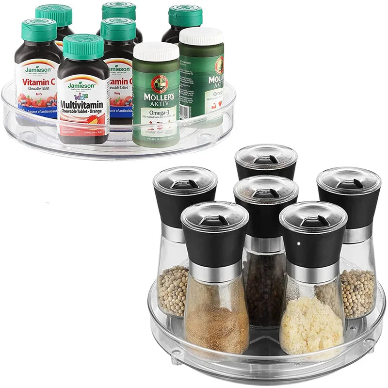 360 Rotation Cabinet Turntable Organizer Storage Spice Rack Drink Cosmetic Storage Rack PET Kitchen Turntable Bathroom Tray - AMULET RING STORE